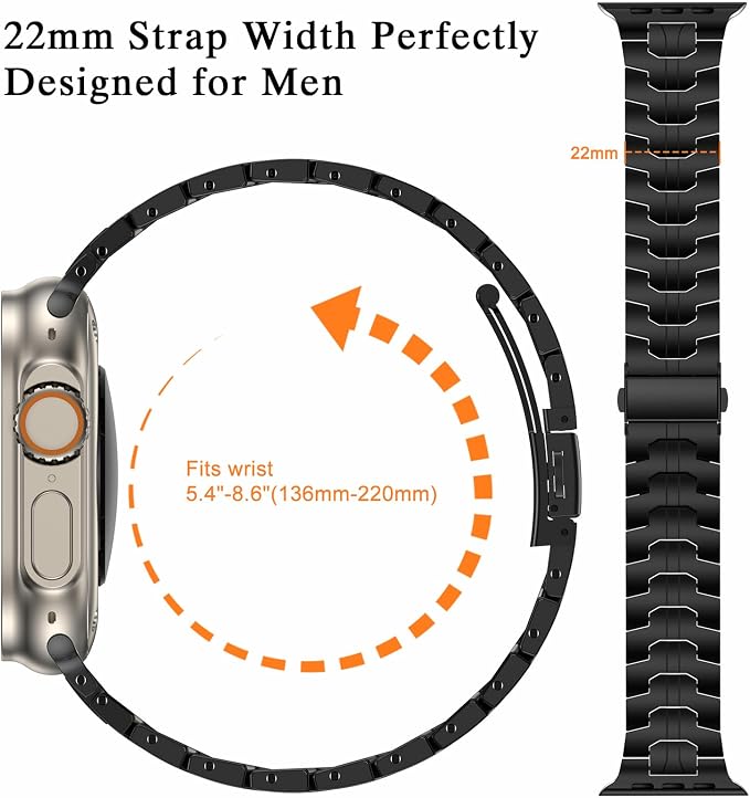 MioHHR Stainless Steel Band Compatible with Apple Watch Band 49mm 46mm 45mm 44mm 42mm(Series 3/2/1), Adjustable Metal Band for Men iWatch Series 10 9 8 7 6 5 4 3 2 1 SE SE2 SE3 Ultra3/2/1, Black