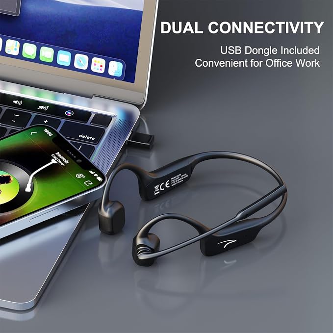 MAIRDI Open Ear Bone Conduction Headphones Bluetooth with Microphone Noise Canceling, Wireless Bluetooth Headset with Mic Boom & USB Dongle for PC Work Calls and Meetings