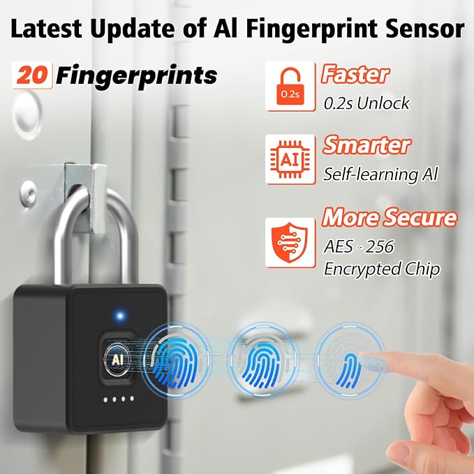 Eseesmart Fingerprint Locker Lock with Code, Combination Padlock Smart Fingerprint Biometric Keyless Combo Lock Waterproof for Outdoor Fence Gate Shed Gym School Locker Storage