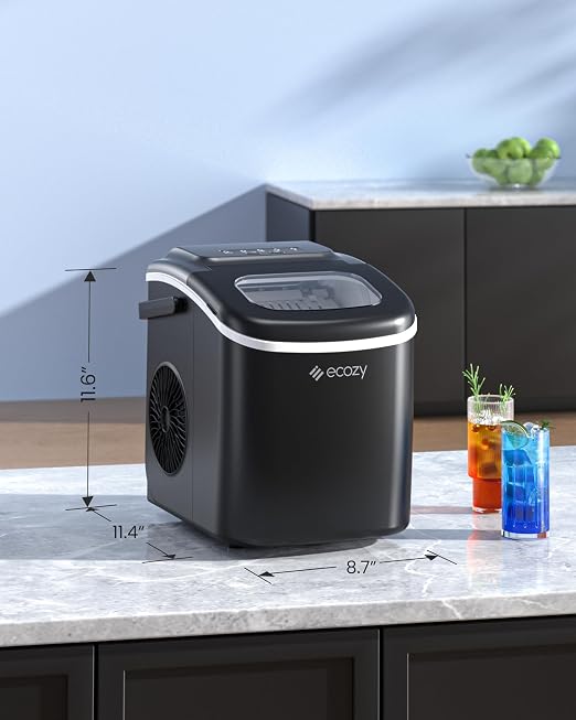 ecozy Ice Makers Countertop, 9 Ice Cubes Ready in 6 Mins, Portable Ice Machine with Carry Handle, 26lbs/24Hrs, Auto-Cleaning Ice Maker with Basket and Scoop, for Home/Kitchen/Camping/RV