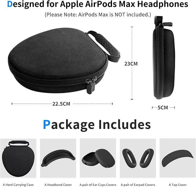 Hard Case for AirPods Max 2 Supports Sleep Mode, Travel Carrying Headphone Case with AirPods Max Silicone Earpad Case/Ear Cups/Headband Cover, AirPod Max 2/1 Protective Portable Storage Bag (Black)