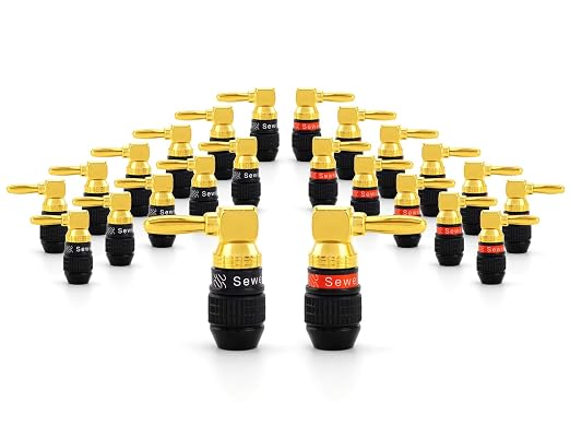 Sewell Deadbolt Right-Angle Banana Plugs, 12 Pairs Quick Connect Gold Plated Speaker Plugs 90 Degree