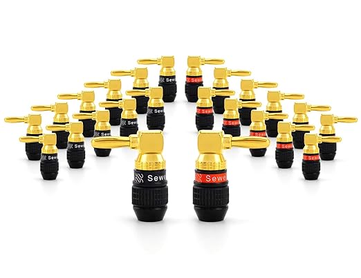 Sewell Deadbolt Right-Angle Banana Plugs, 12 Pairs Quick Connect Gold Plated Speaker Plugs 90 Degree