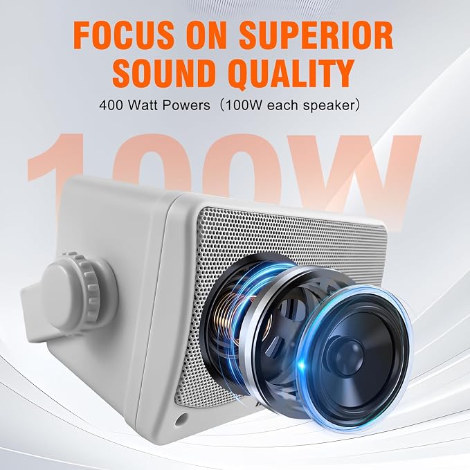 Herdio 3.5 Inch Passive Outdoor Speakers Wired Waterproof Wall Mount Speakers with 400W Superior Sound, All-Weather Durability, for Home Patio Garden Marine Boat Garage Indoor,4-Pack White