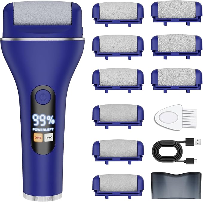 AdamPark Electric Callus Remover for Feet, Rechargeable Portable Electronic Foot Callus Remover 2-in-1 Wet/Dry Foot Scrubber Electric Toot File for Hard Cracked Dry Dead Skin（Blue）