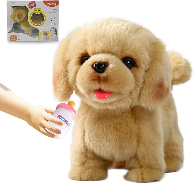 CU-MATE Electronic Walking Dog Toy, Interactive Plush Golden Retriever Puppy, Realistic Interactive Pet Toy Dog, Walking, Barking, Wagging Tail & Talking, Present Gifts for 3+ Year