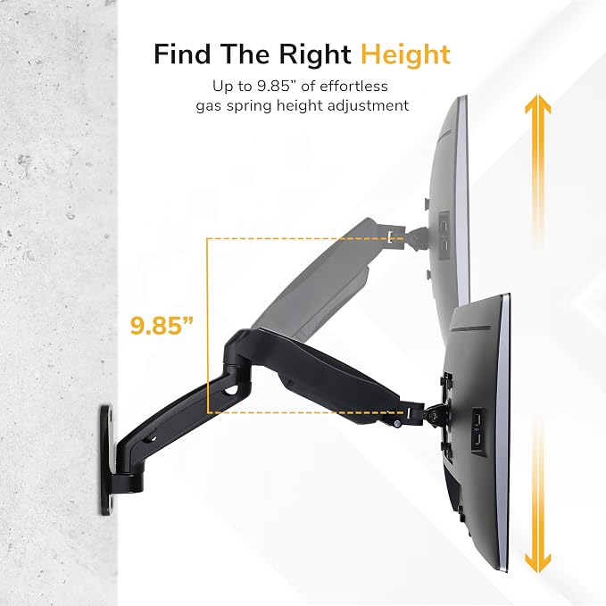 Mount-It! Monitor Wall Mount Arm, Full-Motion Gas Spring, Fits 13–32″ Screens up to 14.3 lbs, VESA 75x75 & 100x100, Tilt Swivel Rotate, Single-Stud Wall Mounted Computer Monitor Arm, RV Compatible