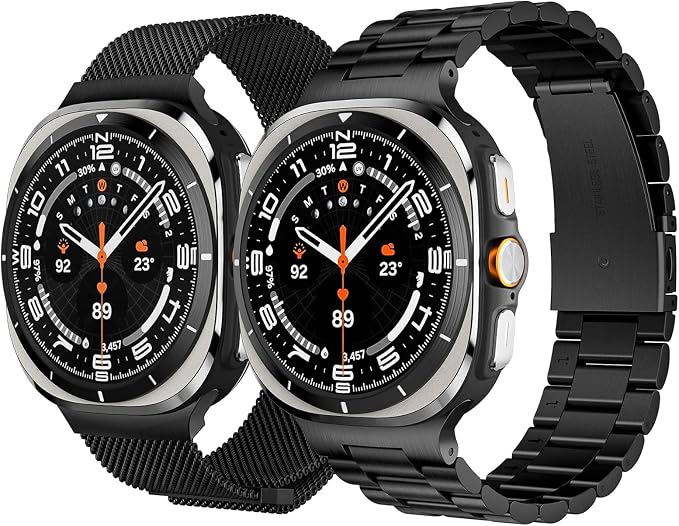 SUPLINK 2 Pack Band Compatible with Samsung Galaxy Watch Ultra Bands 47mm(2024), Adjustable Premium Stainless Steel Strap for Galaxy Watch 7 Ultra Bands Men Women, Black