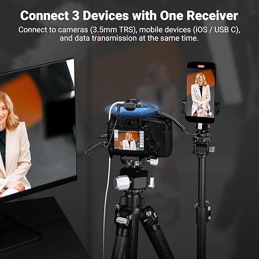 NEEWER CM28 PRO Wireless Lavalier Lapel Microphone System + Basics TS03 Flexible Phone Tripod with Remote for iPhone & Camera, 656ft/200m Range Mic Compatible with iPhone iPad Android Camera PC