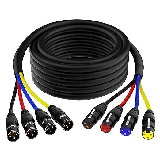 4-Channel XLR Snake Cables 10FT, 4 Colored XLR Male to Female Microphone Cable with Color-Coded, for Recording, Studios, Live, Mixers, IEM & Mic Systems