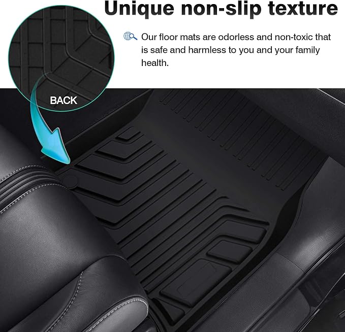 T TGBROS Floor Mats for 2020-2024 2025 2026 Toyota Highlander Accessories (W/2nd Row Bench or Bucket Seats w/Center Console) All Weather Floor Liners 3 Row Set TPE Non-Slip Black