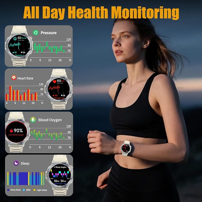 Jugeman Military Smart Watch for Men Answer Make Calls, 5ATM Waterproof Rugged Fitness Tracker with GPS, LED Flashlight, Compass, Heart Rate Sleep Monitor,1.43" AMOLED Display Smartwatch