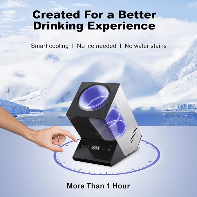 Electric Wine Chiller, Single Bottle Cooler for 750ml Wine or Some Champagne,Stainless Steel Iceless Cooler Keep Cold Up to 24h,Kitchen,Bar and RV Vino Accessory,Gift for Vino Lover