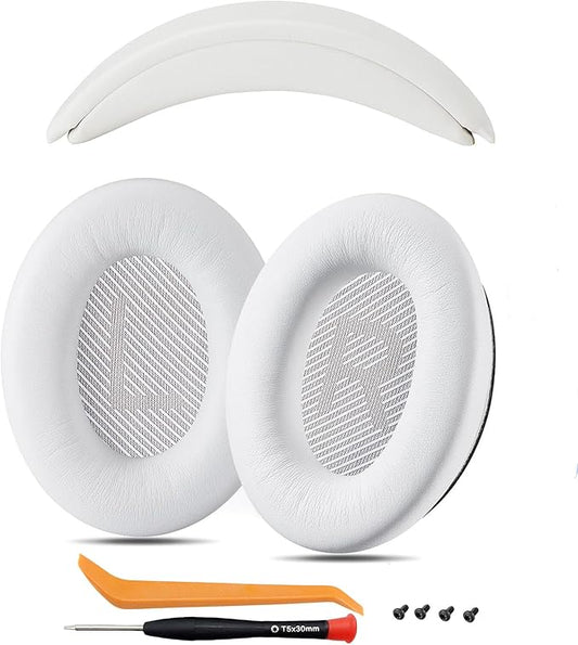 Ear Cushions and Headband Cushion Foam for Bose QuietComfort 45 (QC45) Headphones Accessories Easy to Install （45） (（45-White）)