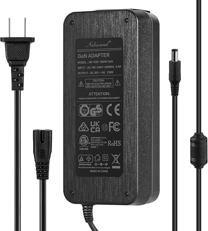 Nobsound 36V 6A Power Supply: 216W High-Efficiency GaN Adapter for Amplifiers, Active Speakers, LED Strip Lights, 3D Printers, AC 100-240V Input
