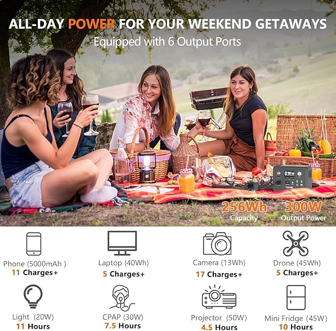 ALLWEI 300W Solar Generator with 100W Solar Panel Included, 256Wh Portable Power Station with AC Outlet USB Port, Solar Powered Battery Generator for Outdoor Camping, Home Backup, Power Outage