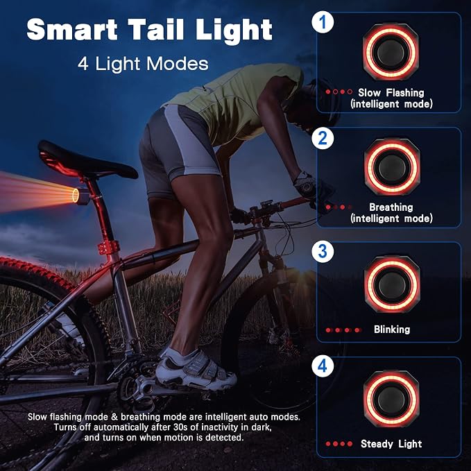 WSDCAM Bike Alarm & Smart Bike Tail Light Alarm Bike Brake Light Auto ON/Off Bike Antitheft Alarm with Remote, Waterproof Bicycle Alarm Rear Bike Light Bicycle Tail Light Rechargeable