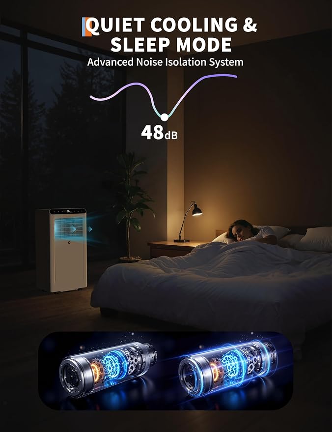 Portable Air Conditioners 8000 BTU, Quiet 3 in-1 Portable AC Unit with Remote Control, Dehumidifier and Timer, Energy Efficient Air Conditioner for Home and Office Spaces, White & Black