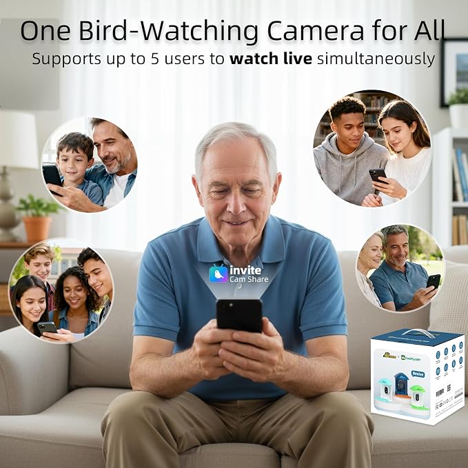 Smart Bird Feeder with Camera Solar Powered, 2.5K HD Birdwatching Camera with Free AI Bird Identification, Instant Notifications & Auto Video Capture, for Dad Granpa Birdlovers, Brown