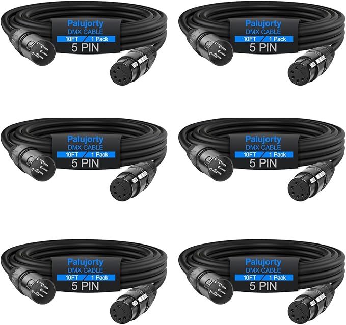 10 FT DMX Cable 5 Pin 6 Pack, DMX Cable for DMX Lights and Controllers