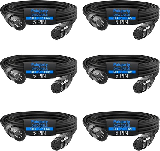 10 FT DMX Cable 5 Pin 6 Pack, DMX Cable for DMX Lights and Controllers