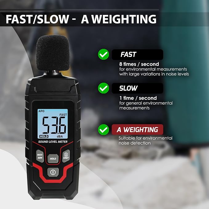 Decibel Meter Digital Sound Level Meter with Backlit LCD Screen, 30~130dB Sound Decibel Meter, SPL Meter with Fast&Slow, MAX/MIN/HOLD Mode, Portable Sound Meter for Home Theater Office Studio