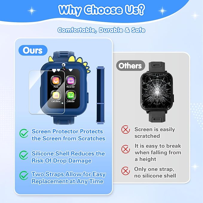 MOFGDNI Smart Watch for Kids with 39 Games Touchscreen Camera Video, Music Player, Pedometer, Calculator, Calendar, Stopwatch, Flashlight, Alarm Clock 12/24 hr, Birthday Gifts Toys for Boys Ages 3-12