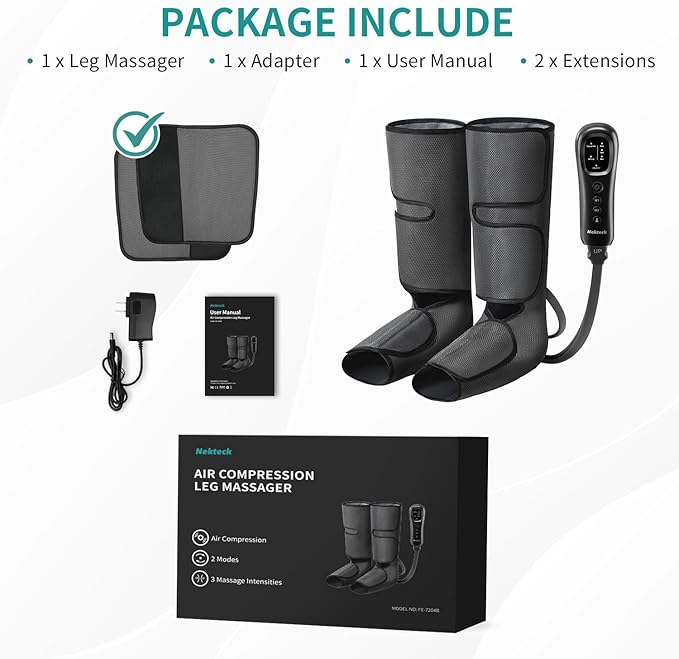 Nekteck Leg Massager for Circulation and Relaxation, Air Compression Foot and Calf Massager to Relieve Pain Edema Swelling with 2 Size Extensions, Massage Tools for Mom Dad Men Women