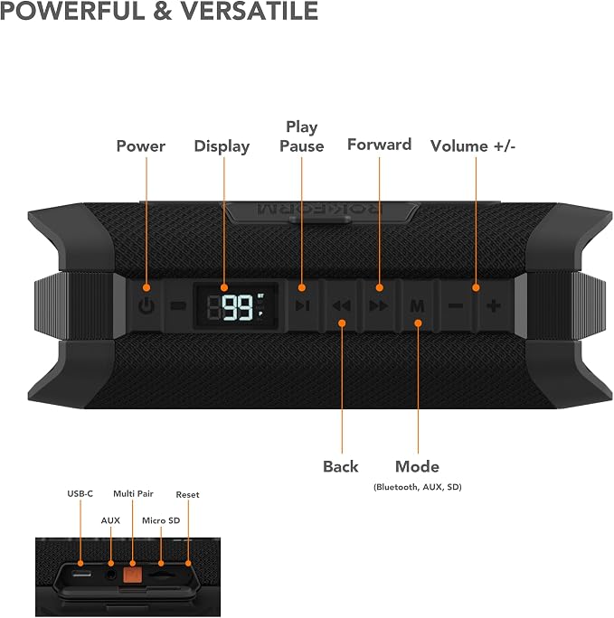 ROKFORM G-ROK Pro, Premium Sound with Bass, Portable Bluetooth Golf Speaker, 24 Hour Battery, Magnetic Hold with 49lb Pull Force, IPX7 Waterproof, LED Display, Unlimited Pairing, Can Charge Phone