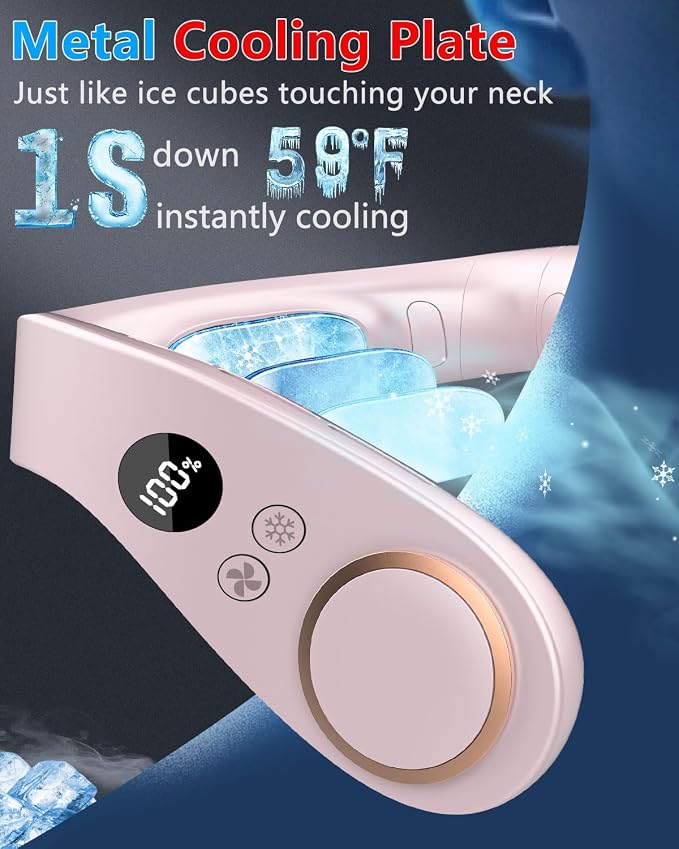 Neck Fan with Cooling Plate-Personal Fans for Your Neck with Flexible Adjustable Angle,LED Digital Display&4 Speeds,Cooling Neck Fan for Women Men Ventilador de Cuello Portatil Aire Frio Purple