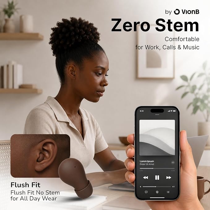 Air Skin Tones Invisible Earbuds for Small Ears - Wireless Bluetooth 5.4, Skin-Matching Mini Stemless Ear Buds, IPX5 Waterproof, ENC Noise Cancelling (Warm Cocoa)