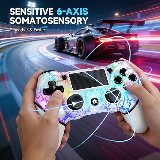 AceGamer 2 Pack for PS4 Controller, Hall Effect Joysticks & Programmable Back Buttons, Wireless Controller for PS4/Pro/Slim/PC, RGB Light/Turbo/Vibration/Motion/3.5mm Audio Jack!