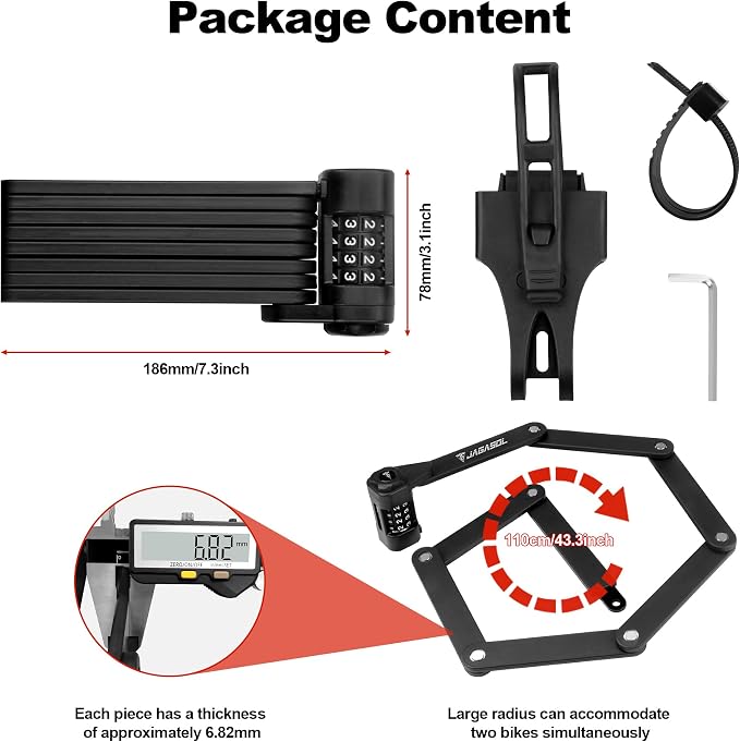 Compact Folding Bike Lock Compact Lightweight High Security Anti-Theft Bicycle Lock 43.31in for Bikes or Scooters