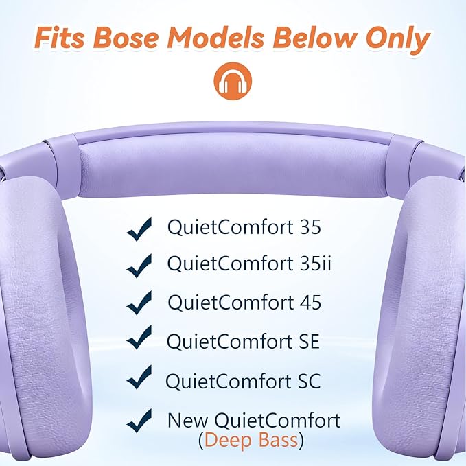 Aurivor Replacement Ear Pads for Bose QuietComfort 45 35 ii (QC45 QC35) Headphones, Earpads Cushions for QC SE SC & New Quiet Comfort (Deep Bass), with Softer Foam & Protein Leather (Chilled Lilac)