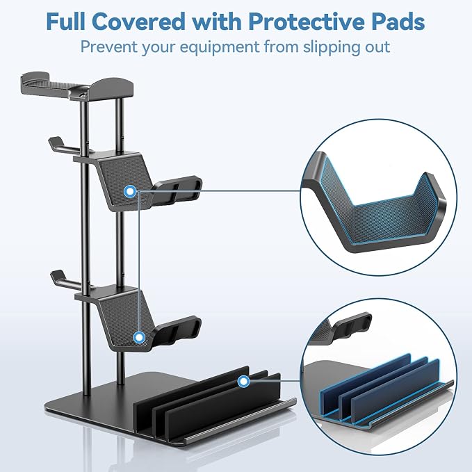 KDD Headphone Stand & Controller Holder for Desk & RGB Headphone Stand with USB Charger - Headphone Holder with 2 USB Charging Ports and 3 AC Outlets
