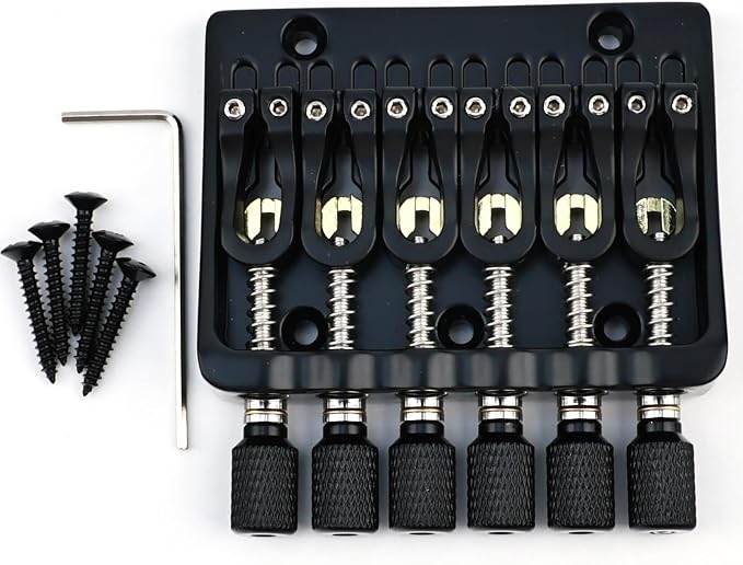 Zinc Alloy Headless Electric guitar Bridge，6 String Fixed Bridge - String Spacing 10.5mm(13/32")，Fits for 6-String Headless Electric Guitar Replacement Parts（Matte Black）