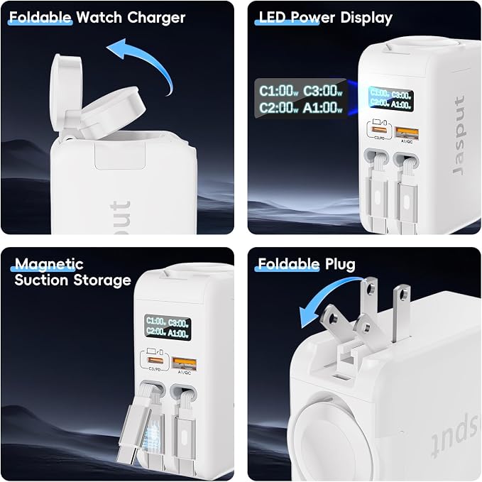 67W Retractable Phone Charger Wall Plug,5 in 1 Retractable Wall Charger for Apple Watch Only, Fast Charging Block with 67W USB C & 30W USB A Port for iPhone 17 16 15 14 13,Galaxy 25,MacBook,iWatch