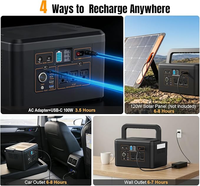Portable Power Station 650W (1200W Peak), 576Wh Solar Generator, LiFePO4 Battery 3.5 Hour Fast Charging, Solar Generator for Home & Emergency Backup, Hurricane, CPAP (Solar Optional)
