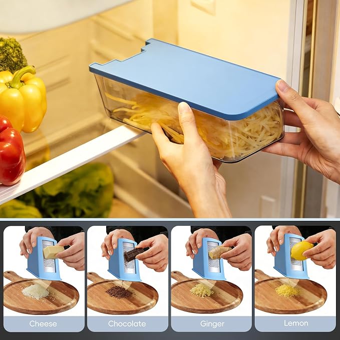 ONCE FOR ALL Safe Mandoline Slicer Pro, 4th Gen, Adjustable Thickness Vegetable Slicer For Kitchen, Food Chopper With Container, Veggie Chopper Cutter For Potato Onion Fruit, Blue