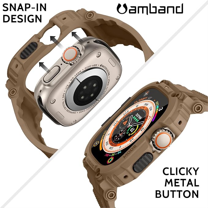 amBand for Apple Watch Ultra 3/2/1 Screen Protector, M1 Sport Series Tough Case Fits iPhone Ultra Watch Bands 49mm, Outdoor Activities Essential Full Body Protection for Hiking Cycling - Desert Tan
