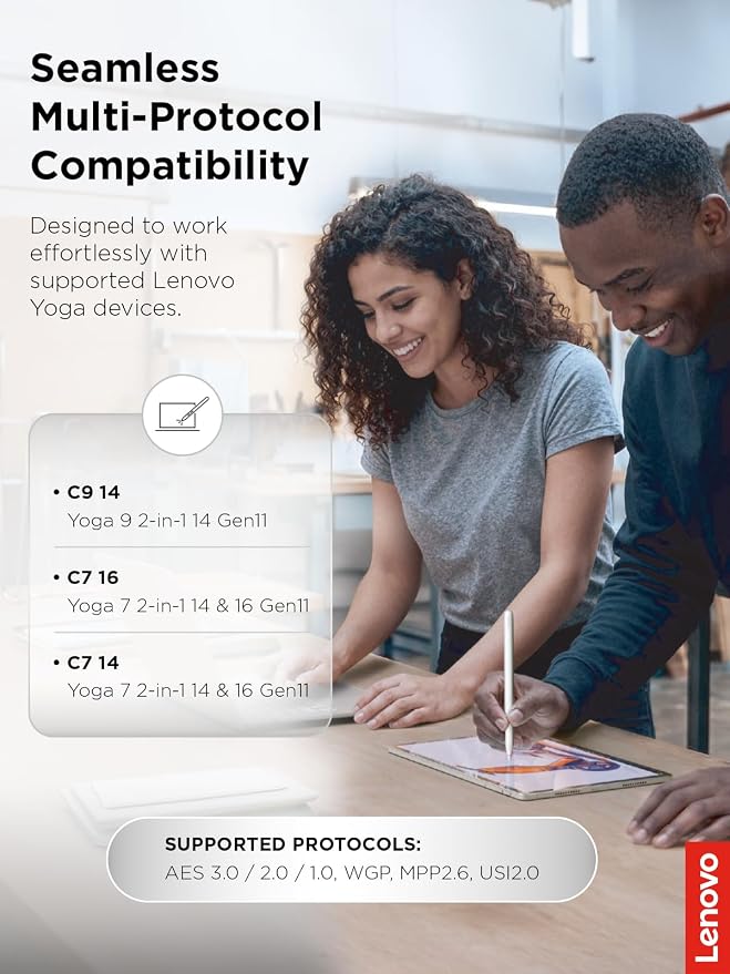 Lenovo Yoga Pen 2 with Magnetic Pen Case, AES 3.0 Stylus with 8192 Pressure Levels, USB C Rechargeable, Tilt Detection, Multi Protocol Support for Lenovo Yoga 2 in 1 PCs, Seashell