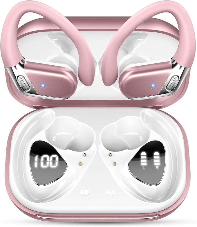 Hupoaf Wireless Earbuds Sport with Earhooks, 2026 Bluetooth 5.4 Headphones with 4 ENC Noise Canceling Mics, 50H Stereo Earphones for Running/Gym/Workout, IP7 Waterproof Over Ear Buds for Android/iOS