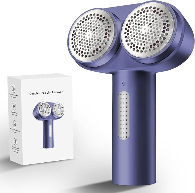 Fabric Shaver, Handzee Electric Lint Shaver, Dual Motor Sweater Shaver, Fabric Pilling Remover, Powerful 2 Gear 6-Leaf Blades, Portable Defuzzer Clothes Fuzz Remover for Sweater Furniture (Purple)