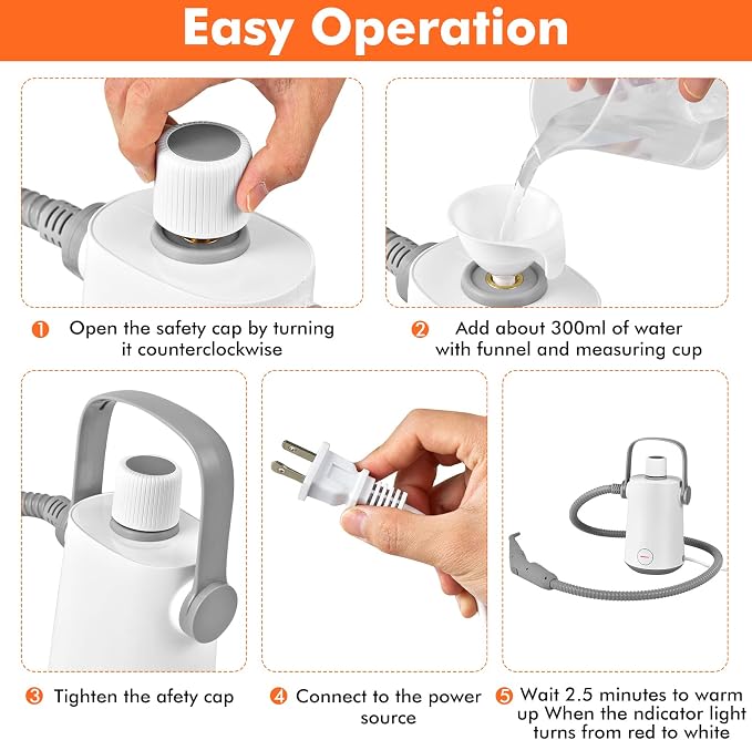 LDAILY Handheld Steam Cleaner, 1000W Portable Pressurized Steamer, Multipurpose Steam Cleaning Machine for Kitchen, Garment, 300ml (10.2oz) Water Tank, 10 Accessories Included, Portable Steamer (Grey)