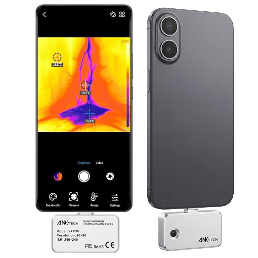 USB-C Thermal Imaging Camera for Android, Plug-and-Play Infrared Imager, TISR 240×240 & 25Hz Smooth Scan, -4°F to 1022°F, Pocket-Sized Tool for Water Leak Detection, HVAC, Electrical & DIY Inspection