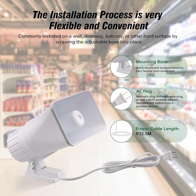 Nippon America 110V Outdoor Alarm Security Siren (TC-S7545-110), 80W Wired Horn, 120dB Long Range Sound, Wi-Fi Socket Included for Remote Activation, Weather Resistant, 8ft Cable