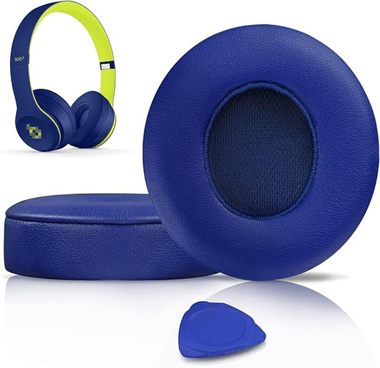 SoloWIT Earpads Cushions Replacement for Beats Solo 2 & Solo 3 Wireless On-Ear Headphones, Solo2 Solo3 Ear Pads with Soft Protein Leather, Added Thickness - Mazarine Blue