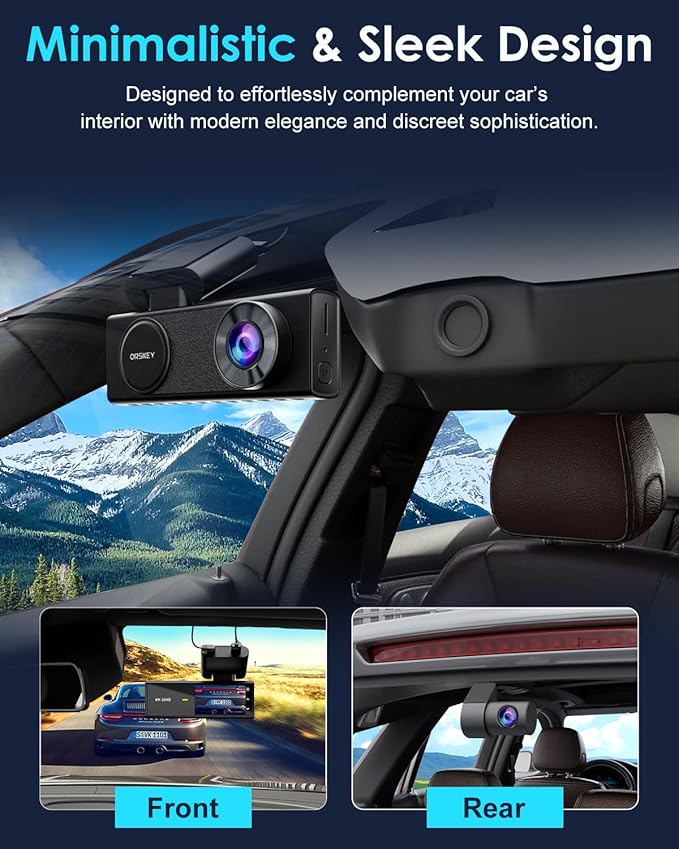 ORSKEY 4K Dash Cam Front and Rear, Free 64GB Card, STARVIS 2 Sensor, 5.8GHz WiFi Dash Camera for Cars, 2160P+1080P Dual Car Camera with GPS, 3" IPS, 24H Parking Mode, WDR, Support 512GB Max