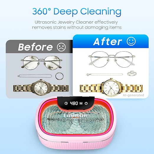 Ultrasonic Jewelry Cleaner Machine, 45kHz Sonic Cleaner for Rings, Glasses, Braces, 550ml Stainless Steel Tank with 2x100ml Cleaning Solution, 5 Timer & 3 Power for Home, Jewelry Store, Dental Care | ultrasonic jewelry cleaner 550ml stainless steel tan...