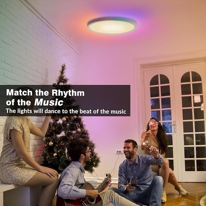 1 Pack 16 Inch Smart RGB LED Ceiling Light with Remote, WiFi Flush Mount Ceiling Light Compatible with Alexa & Google Home, 32W=3200LM Dimmable, DIY Colors, for Bedroom Living Room